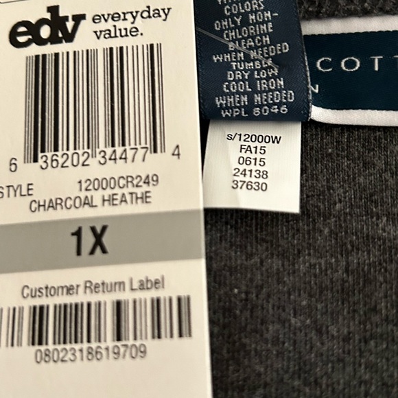 GRAY SCOOPED NECK COTTON TOP SIZE 1X - Picture 3 of 4